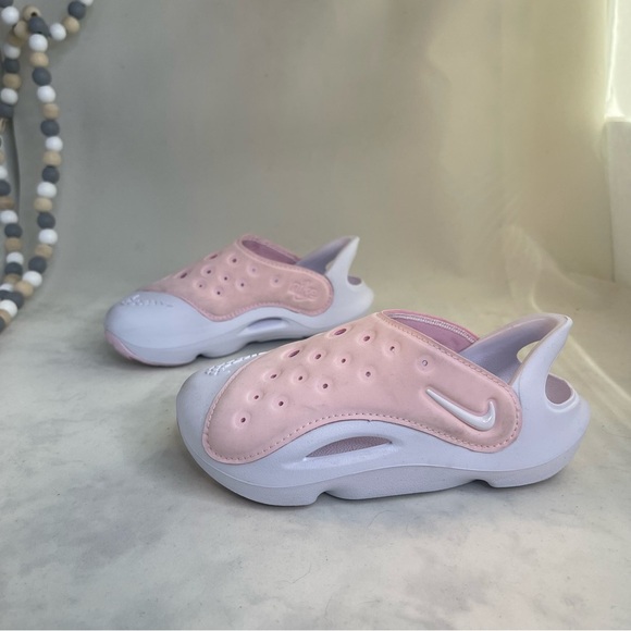 Nike Kids Pink and White Slip-On Shoes size 10C Aqua Swoosh Sandals - Picture 1 of 10